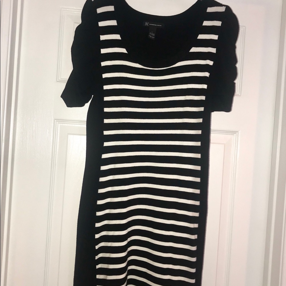 Black & Cream Striped Sweater dress